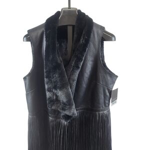 NWT Marc New York Black Faux Fur Vest with Fringe